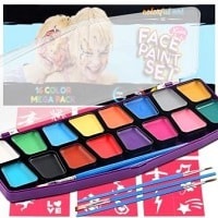Face Paint Kit - Mega 16 Color Palette, Brushes and Stencils